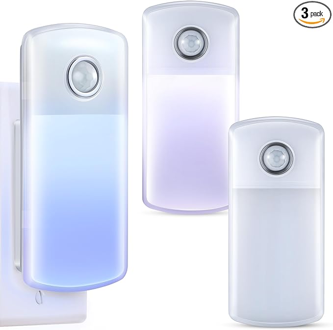 Enhon Emergency Power Failure Night Lights, 5-in-1 Multi Color LED Light, Rechargeable Flashlight with Foldable Plug, Automatic On Off Motion Sensor for Bedrooms, Hallways, Black Outs (3 Pack) - Bloomnest