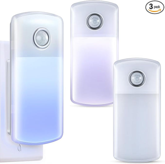 Enhon Emergency Power Failure Night Lights, 5-in-1 Multi Color LED Light, Rechargeable Flashlight with Foldable Plug, Automatic On Off Motion Sensor for Bedrooms, Hallways, Black Outs (3 Pack) - Bloomnest