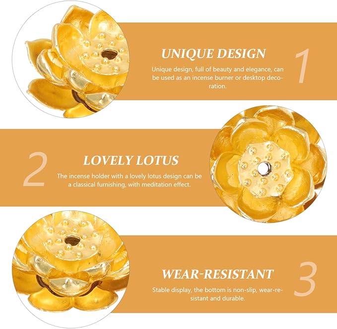 4PCS Lotus Stick Incense Holder, Gold Brass Incense Holder for Sticks and Cone, Metal Agarbatti Stand for Pooja Decorations Meditation Yoga Relaxation - Bloomnest