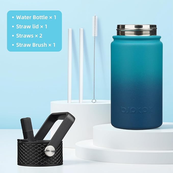 BJPKPK Insulated Water Bottle with Straw Lid, 15oz Cute Water Bottles, Stainless Steel Metal Thermo, Reusable BPA Free Leak Proof Tumblers, Cups,Vast - Bloomnest