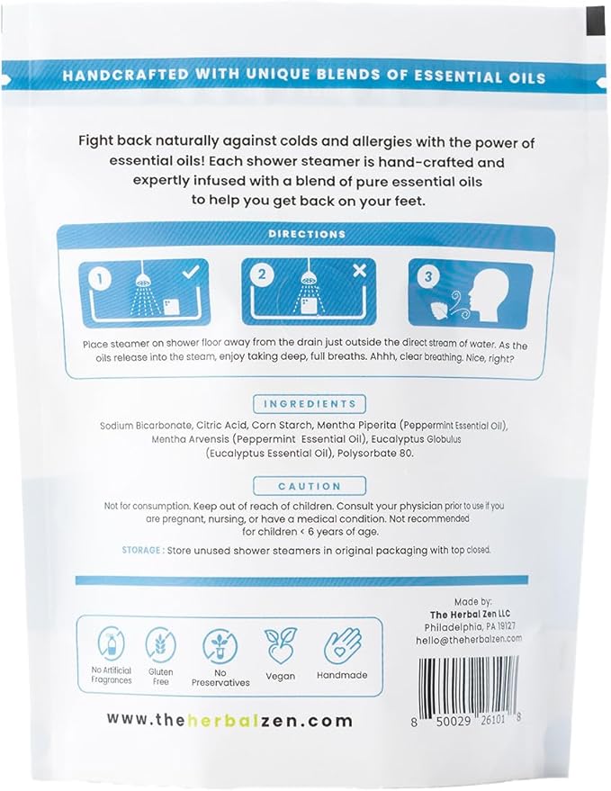 Cold Kicker Shower Steamers Aromatherapy for Sinus Relief - Adult Stocking Stuffer Christmas Gift - USA Made - Peppermint & Eucalyptus Shower Bomb Tablets - Soothing Natural Essential Oils (10 Pack) - Bloomnest
