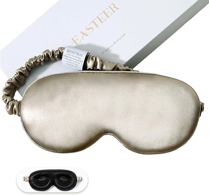 100% 22 Momme Mulberry Silk Sleep Mask, Eye Cover for Sleeping, Blackout 3D Sleep Masks for Lash Extensions with Adjustable Strap for Men and Women (Caramel) - Bloomnest