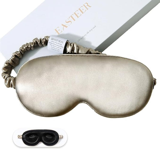 100% 22 Momme Mulberry Silk Sleep Mask, Eye Cover for Sleeping, Blackout 3D Sleep Masks for Lash Extensions with Adjustable Strap for Men and Women (Caramel) - Bloomnest