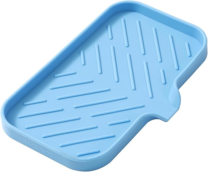 Silicone Bathroom Soap Dishes with Drain Spout-Bathroom and Kitchen Sink Organizer,Sponge Holder,Dish Soap Tray,Perfect for Dispenser,Scrubber,Bottle on Sink or Counter-Light Blue 9.6"×5.3" - Bloomnest