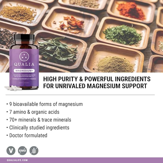 Qualia Magnesium+ | Doctor-Formulated. Premium Formula | High Bioavailability | 10 Forms of Magnesium & 70+ Minerals | Relaxed Mood, restful Sleep, & Exercise Recovery - Bloomnest
