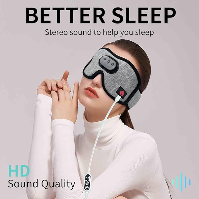 Heated Eye Mask with Bluetooth Headphones SYPVRY Wireless Sleep Eye Mask Headphones for Sleeping with Temperature & Timer Control, Warm Eye Compress USB Heated Mask for Dry Eyes Style,Grey - Bloomnest