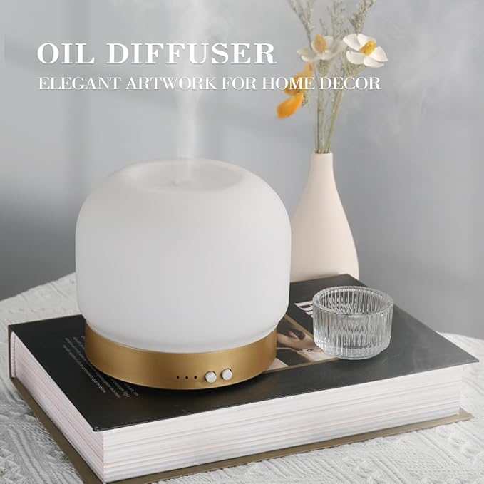 Essential Oil Diffusers for Large Room 280ml Aromatherapy Diffuser for Home - Glass Cover, 4 Timers, Auto Shut-Off, Adjustable Lights, No Beep - Bloomnest