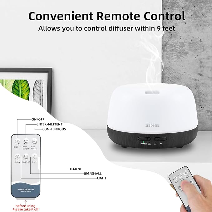 300ML Essential Oil Diffuser with Remote Control, Aromatherapy Diffuser with 7-Color Changing LED Light for Small Rooms, Bedroom, and Home - Bloomnest