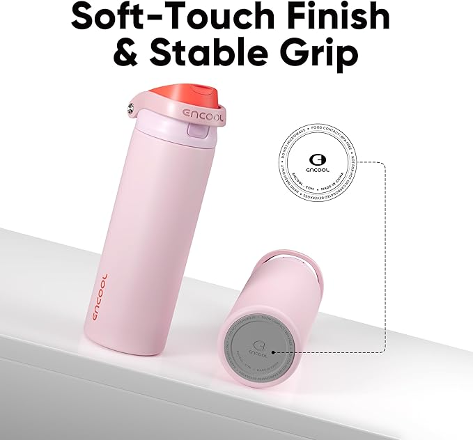 ENCOOL Leakproof Insulated Water Bottle with Straw Dual-Sip Water Bottle Bag-Safe Design for Work, Commute & Gym – Keeps Drinks Cold All Day, 40 oz, Lychee Pink ENCOOL