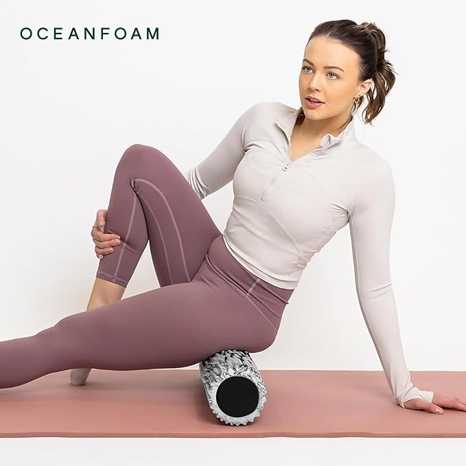 Oceanfoam Soft Tidal Roller (Black Marbled) - Low Density Foam Roller for Physical Therapy, Back Pain, Excercise & Stretching - Wave Textured - Yoga, Athletics, & Wellness - Full Size, 20" x 5" - Bloomnest