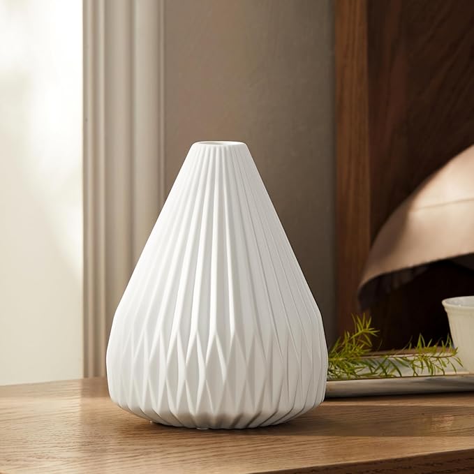 RONDURE 9.1" Modern Ceramic Table Lamp, Modern Bedside Lamps for Bedroom, Living Room and Nightstand, White Translucent Ceramic Shade, Warm Ambient Lighting, Home Decor - Bloomnest