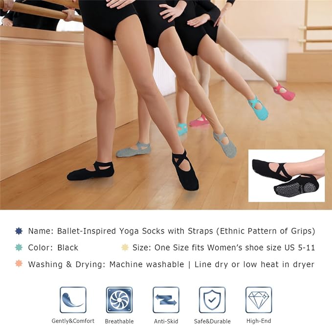 Ozaiic Pilates Socks for Women Non Slip Grip, Yoga Socks with Grippers for Barre, Hospital, Ballet, Dance, Barefoot Workout - Bloomnest