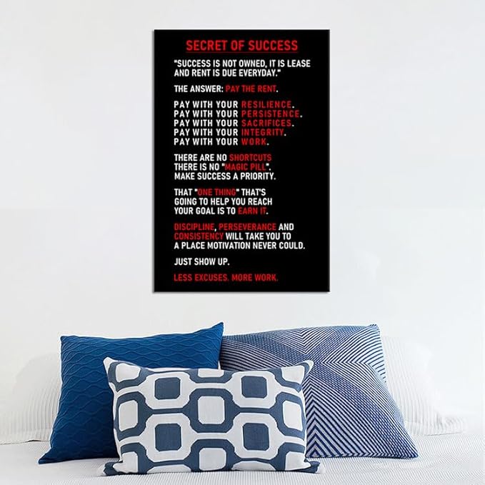 Secret of Success Inspirational Canvas Wall Art Motivational Poster Inspiring Prints Artwork for Living Room Office Modern Home Decor Painting Pictures Stretched and Framed [12''Wx 18''H] - Bloomnest