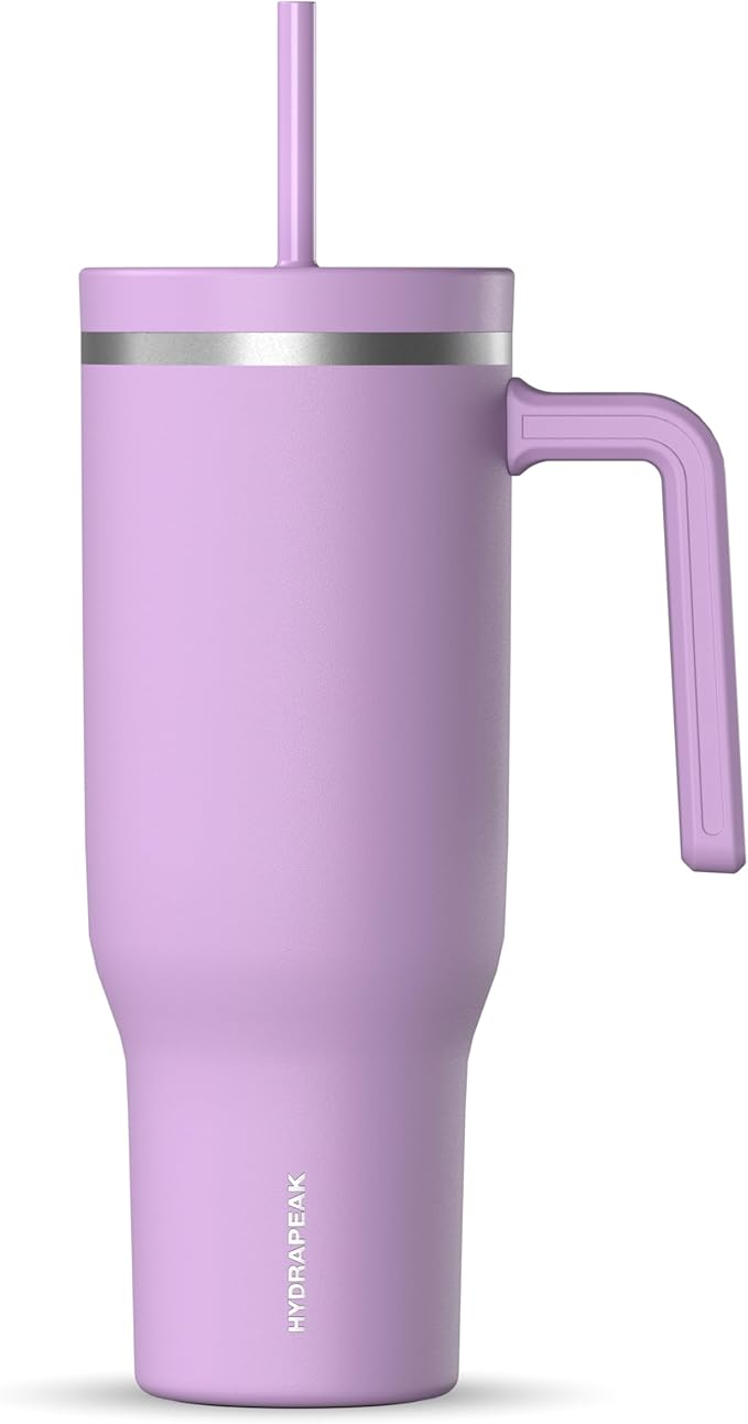 Hydrapeak Voyager 40 Oz Stainless Steel Tumbler with Handle, Insulated Water Bottle With Straw & Lid, Cupholder Friendly Reusable Travel Mug (Mauve) - Bloomnest