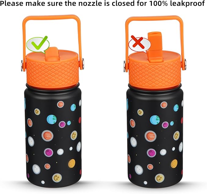 BJPKPK Insulated Water Bottle with Straw Lid, 15 oz Stainless Steel Metal Water Bottles, Reusable Leak Proof BPA Free Thermo, Flask, Cups - Planets - Bloomnest
