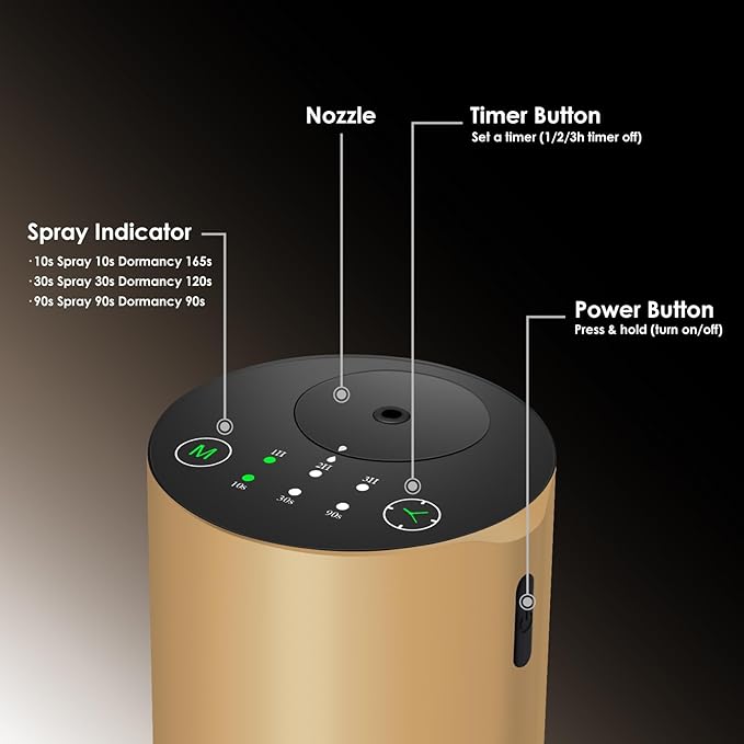 Waterless Essential Oil Diffuser, 7 Colors LED Light, Battery Powered Mini Scent Air Machine, Aromatherapy Mist Diffuser for Home Room Car Office (Gold) - Bloomnest