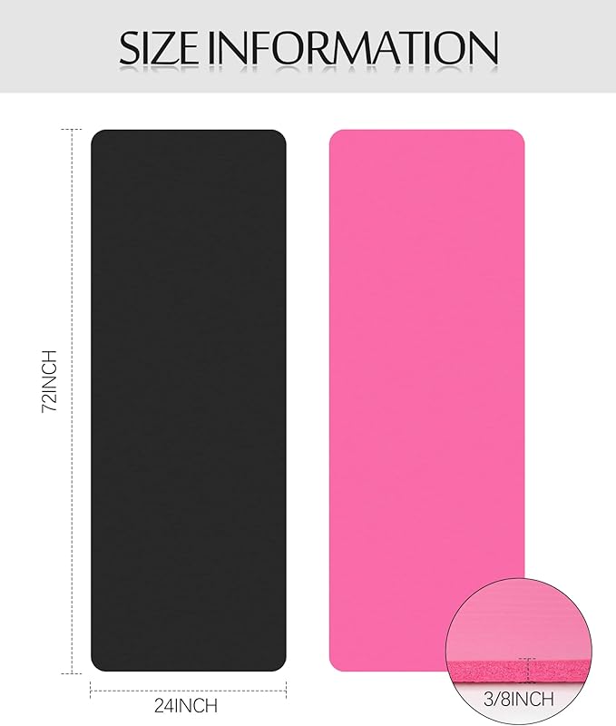 Woanger 2 Pack Yoga Mats (72x24) 3/8 Inch Thick Exercise Yoga Mat for Home Workout with Strap Non Slip Pilates Gym Supplies for Women Men - Bloomnest