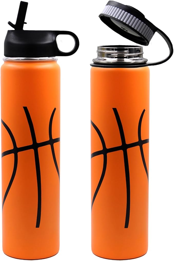 25 oz Basketball Water Bottle, Sports Flask Metal Travel Tumbler with 2 Lids, Stainless Steel Double Wall Vacuum Insulated Thermo Water bottles, Basketball Accessories Stuff Gifts for Mom Boys Girls - Bloomnest