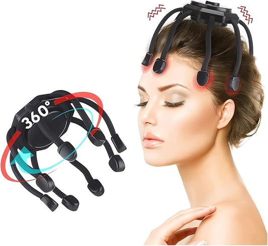 2024 New Scalp Massager, Electric Scalp & Head Stress Relax, 360 Cordless Vibrating Massager - 8 Contacts, 3 Modes (Black) Bloomnest