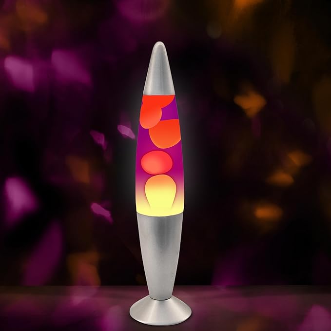 JAMBO 16" Beautiful Lamp- Purple with Yellow/Orange Wax, Relaxing Liquid Light, Night Light Nightlight, Home Decor Living Room Office Bedroom Lamp for Adults Teens Kids Magma Motion - Bloomnest
