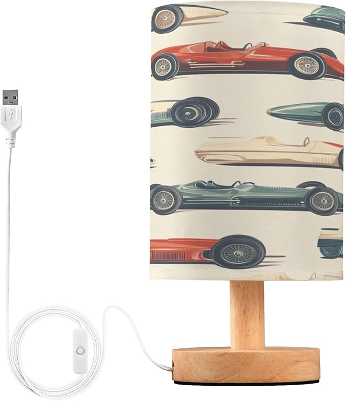Race Cars Vintage LED Table Lamp with USB Port Night Light Bedroom Lamps for Nightstand Living Room Dorm Home Office Desk - Bloomnest