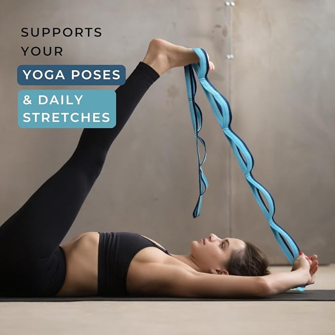 California Yoga Strap | Yoga Belt with Loops | 12 Multi Loop & Non-Elastic | Stretching Strap | Gym Workout & Exercise Bands | Physical Therapy | Improves Sitting Posture for Women & Men - Bloomnest