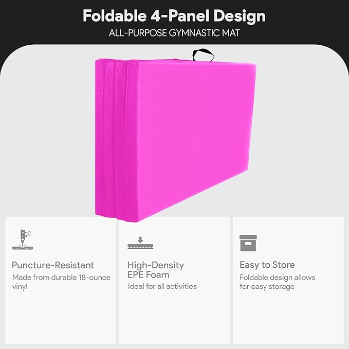 BalanceFrom 10x4 Feet 4-Panel Folding Gymnastics Mat – 2-Inch Thick Pad with Vinyl Surface and Carrying Handles for Tumbling, Yoga, Pilates, Home Workouts, and Martial Arts - Bloomnest