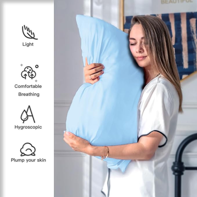 Mulberry Silk Pillowcase for Hair and Skin Pillow Case with Hidden Zipper Soft Breathable Smooth Cooling Silk Pillow Covers for Sleeping (Sky Blue, King,1Pcs) - Bloomnest