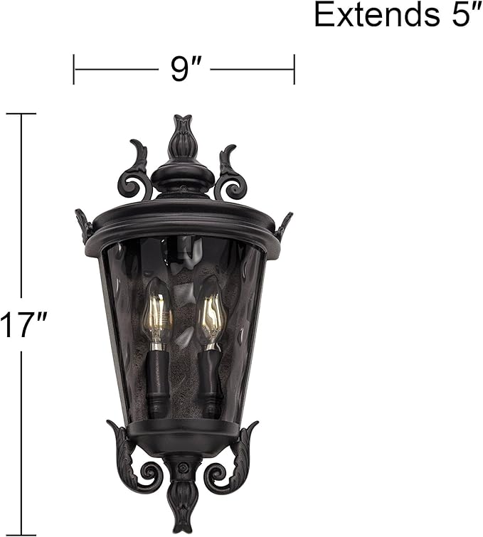 John Timberland Casa Marseille European Outdoor Wall Light Fixture Textured Black Scroll 17" Clear Hammered Glass for Exterior House Porch Patio Outside Deck Garage Yard Front Door Garden Home - Bloomnest