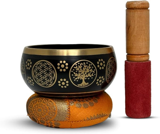 Nature's Own Tibetan Singing Bowl Set - 3.5 Inch, Black - Handcrafted in Nepal, Easy to Play - Ideal for Meditation, Yoga, Chakra Healing, Stress Relief, Spiritual Gifts for Men & Women - Bloomnest