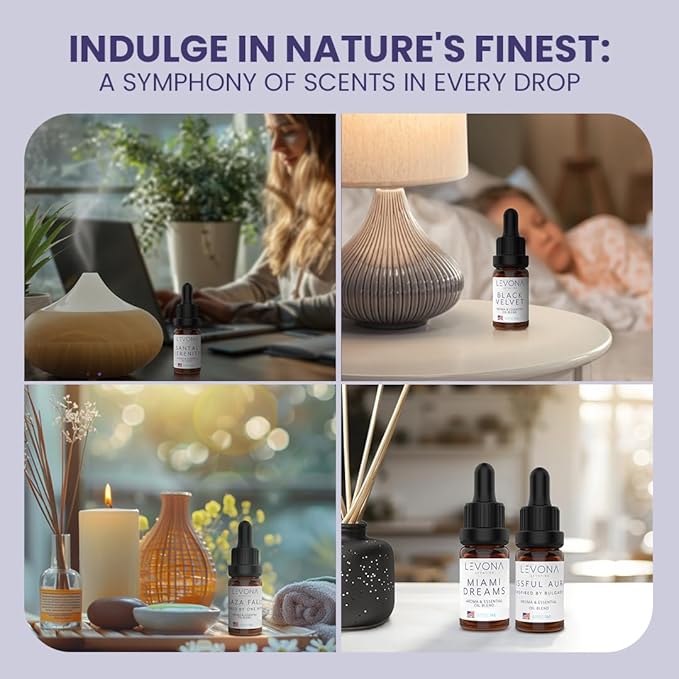 Levona Scent Essential Oils Set -Home Luxury Scents for Diffusers & Humidifiers, Ideal for Home Fragrance, Air Freshening, & Odor Elimination, Gift Pack, Made in USA - 5 ml, Pack of 6 - Bloomnest