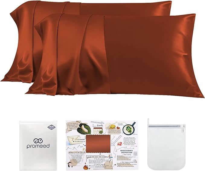 PROMEED 23 Momme Silk Pillowcase 2 Pack with Zipper, 3rd Gen Grade 6A+ 100% Mulberry Silk Pillow Case Set of 2, Cooling Pillow Cases for Hot Sleepers (King 20"x36", Dusk) - Bloomnest