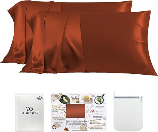 PROMEED 23 Momme Silk Pillowcase 2 Pack with Zipper, 3rd Gen Grade 6A+ 100% Mulberry Silk Pillow Case Set of 2, Cooling Pillow Cases for Hot Sleepers (King 20"x36", Dusk) - Bloomnest