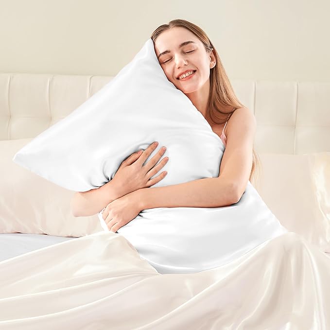 BEDELITE Satin Body Pillow Cover, Super Soft and Cooling Body Pillow Pillowcase for Hair and Skin, Breathable Silky Full Long Pillowcase Cover(20"x54", White) - Bloomnest