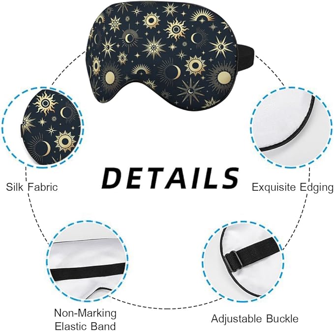 Mystical Night Eye Mask Sleeping Mask Gold Sun Moon and Stars Space Galaxy Black Sleep Masks Silky Soft Eye Cover for Women Men Shading Blindfold for Air Travel Sleeping - Bloomnest