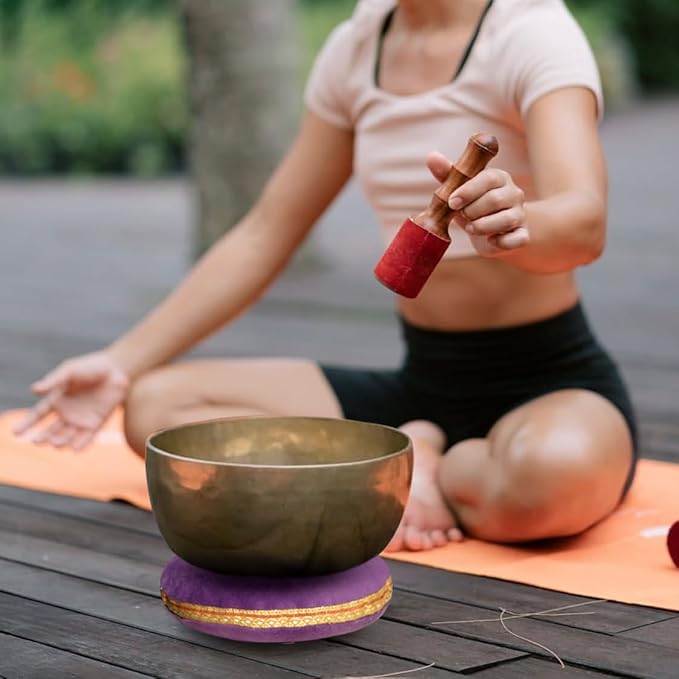 Singing Bowl Cushion for Tibetan Singing Bowls, Handmade Silk Brocade Round Cushion Pillow for Sound Healing and Crystal Sound Bowls Accessories(Purple,7.5 Inch) - Bloomnest