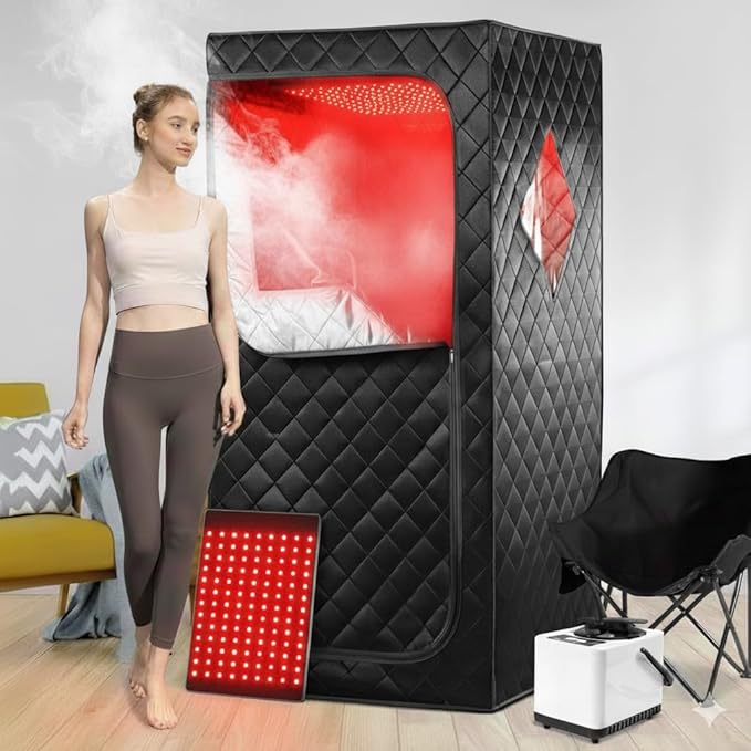 Infrared Red Light Therapy Sauna, Portable Steam and Infrared Sauna for Home, Full Body Sauna Tent for Relaxation, Large Infrared Sauna Box with 660nm Red Light, 3L&1100W Sauna Steamer iDOTODO