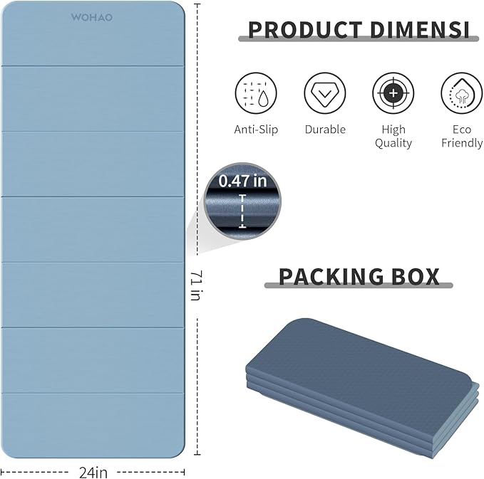 7-Fold Yoga Mat 70"x24" - 1/2 Inch Thick Folding Exercise Mat, Compact Non-Slip TPE Mat for Travel, Storage, Yoga & Home Gym, Lightweight & Portable - Bloomnest