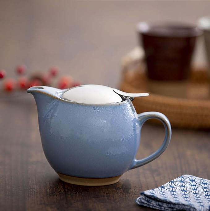 Zero Japan Bee House Round Teapot For One, 15 Oz - Ceramic Tea Pot with Stainless Steel Lid and Infuser, Diswasher and Microwave Safe Tea Pots (Hydrangea Blue) - Bloomnest
