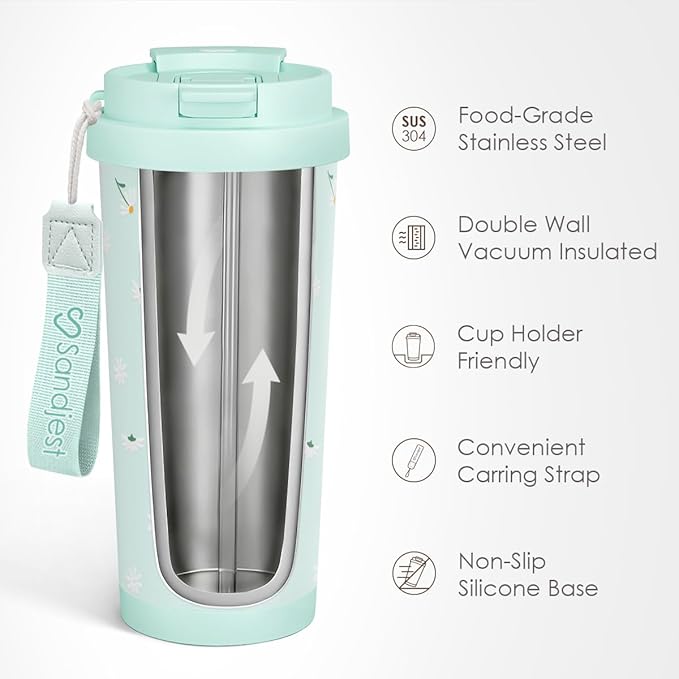 Daisy Tumbler - Stainless Steel 2-in-1 Lid Coffee Tumbler 18 oz, Insulated Floral Travel Mug Gift for Women Girls Teen Mother, Birthday Christmas - Bloomnest