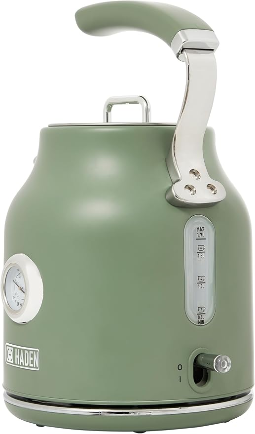 Haden Dorset 1.7 Liter Stainless Steel Electric Kettle, Hot Water Kettle with 360-Degree Base and Auto Shutoff, Cedar Green & Chrome - Bloomnest