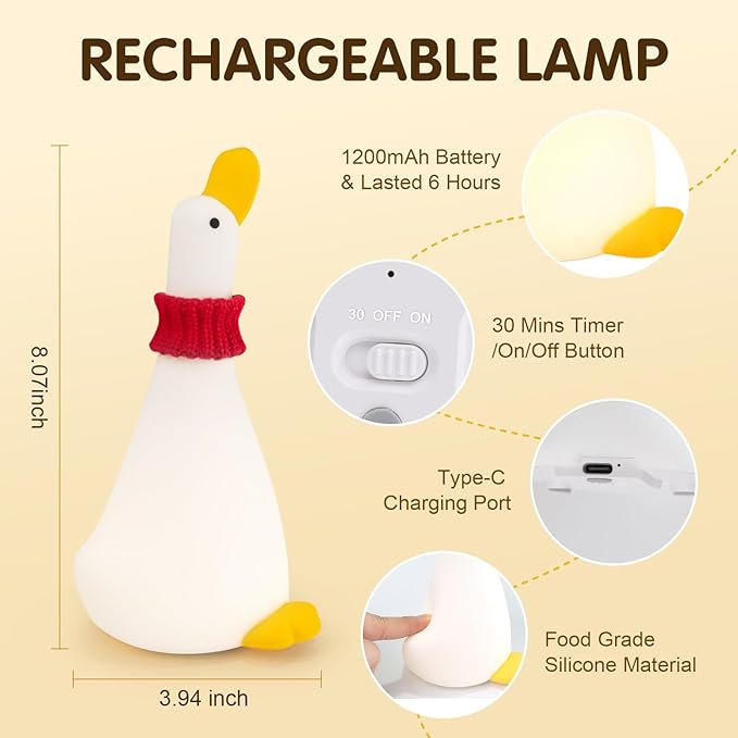Duck Night Light Silicone Cute Dorm Bedroom Home Decor Night Light for Breastfeeding Squishy Duck Nightlight Cordless Rechargeable Dimmable Touch Fun Bedside Desk Lamp for Christmas Gifts (Twin Ducks) - Bloomnest