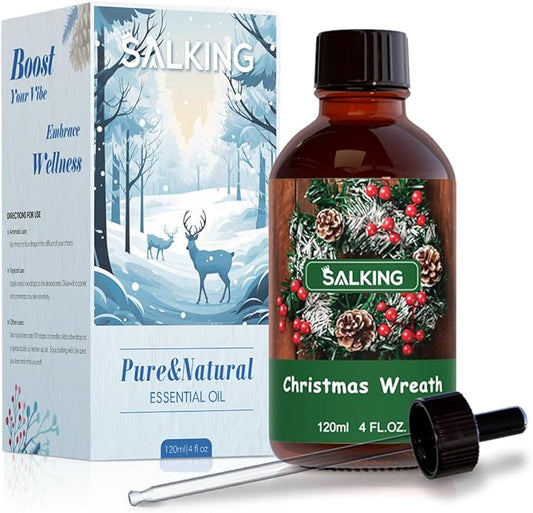 SALKING Christmas Wreath Fragrance Oil, 120ml (4 Fl Oz) Premium Essential Oils for Diffuser, Candle Scents for Candle Making, Soap Making Supplies, Diffuser Oil Scents, Holiday Gifts - Bloomnest