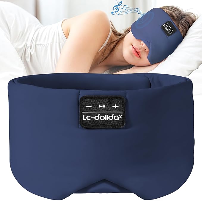 LC-dolida Sleep Mask with Bluetooth Headphones, Ice Silk Sleep Headphones with Bluetooth 5.4, Total Blackout Eye Mask for Sleeping, Sleep Soft Mask for Women Men, All Night Sleep, Travel(Navy) - Bloomnest