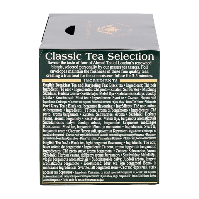 Ahmad Tea Black Tea, Classic Selection Pack Teabags, 4 Teas Earl Grey, English No.1, Darjeeling, & English Breakfast, 20 ct Teabags (Pack of 1) - Caffeinated & Sugar-Free - Bloomnest