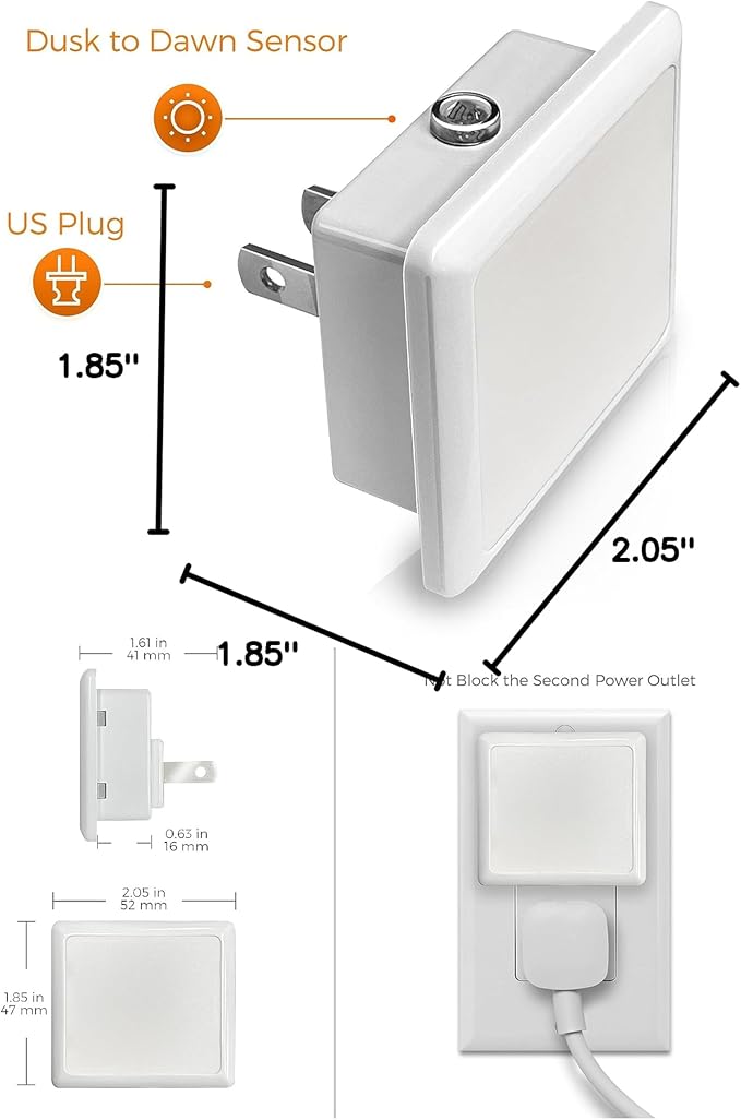 L LOHAS LED Night Lights Plug into Wall 2-Pack, 0.3W Plug in Night Light, Dusk to Dawn, 2000K Amber Light, Sleep Aid Nightlight Auto-On/Off, for Adults Kids Room, Bedroom, Bathroom, Hallway, Non-Dim - Bloomnest