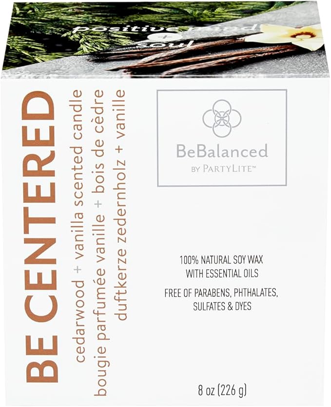 PartyLite Be Centered Cedarwood + Vanilla Jar Candle, 40-50 Hour Burn Time, Essential Oils & Pure Fragrance, Calming, Grounding, and Harmonizing Aromatherapy - Bloomnest