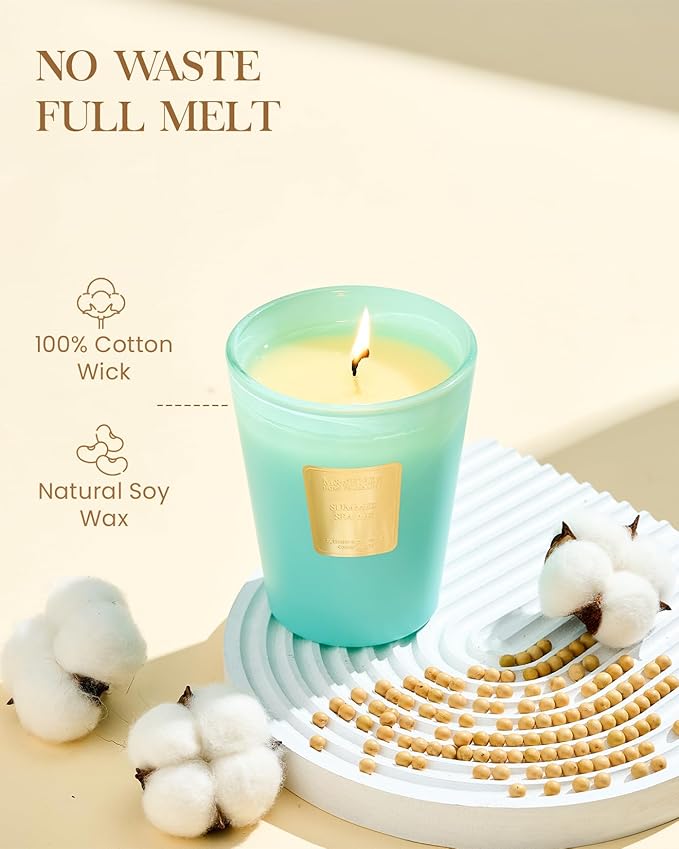 M&SENSE Summer Sea Air Scented Candle Home Decor, Natural Soy Wax,4.1oz 60 Hours Long Lasting Slow Burning, Aromatherapy Candle for Stress Relief - Bloomnest