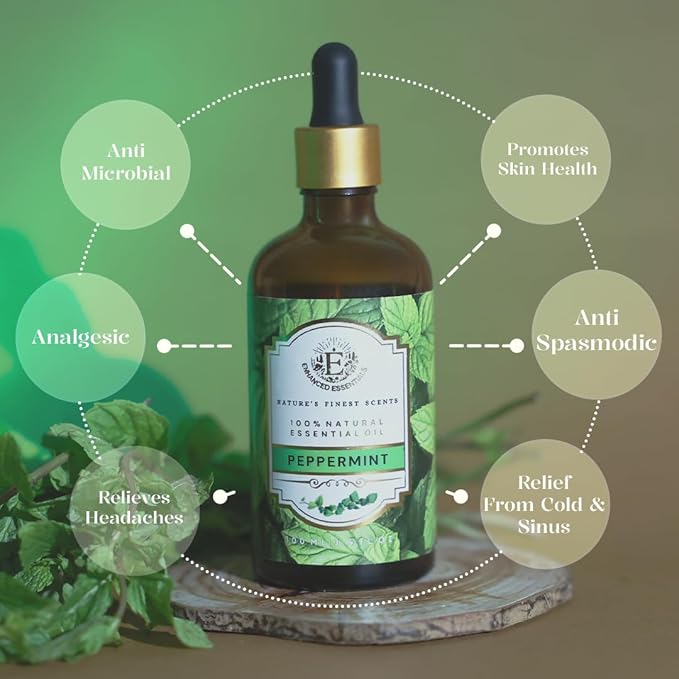 Luxurious Peppermint Essential Oil by Enhanced Essentials|Slow Distilled,Highly Concentrated & Pure Oils for Home,Diffusers,Skin & Hair Care,Aromatherapy|Ideal for Businesses|3.38 fl oz (100 ml) - Bloomnest