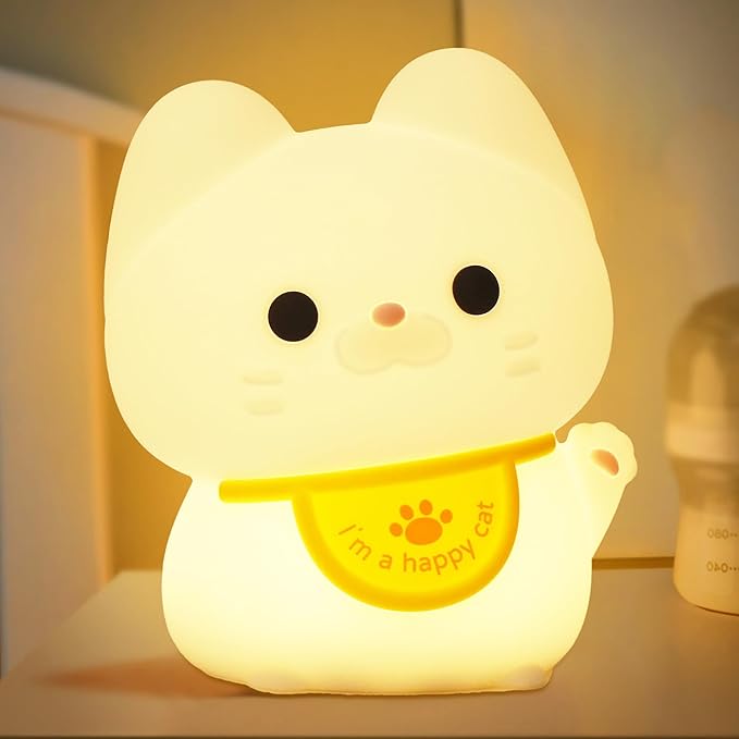 Attivolife Cute Cat Night Light for Kids, Animal Kitty Silicone Touch LED Lamp with Dimmable Timer, USB Rechargeable Toddler Feeding Bedroom Bedside Decor Birthday Xmas Gifts for Girls Baby - Bloomnest
